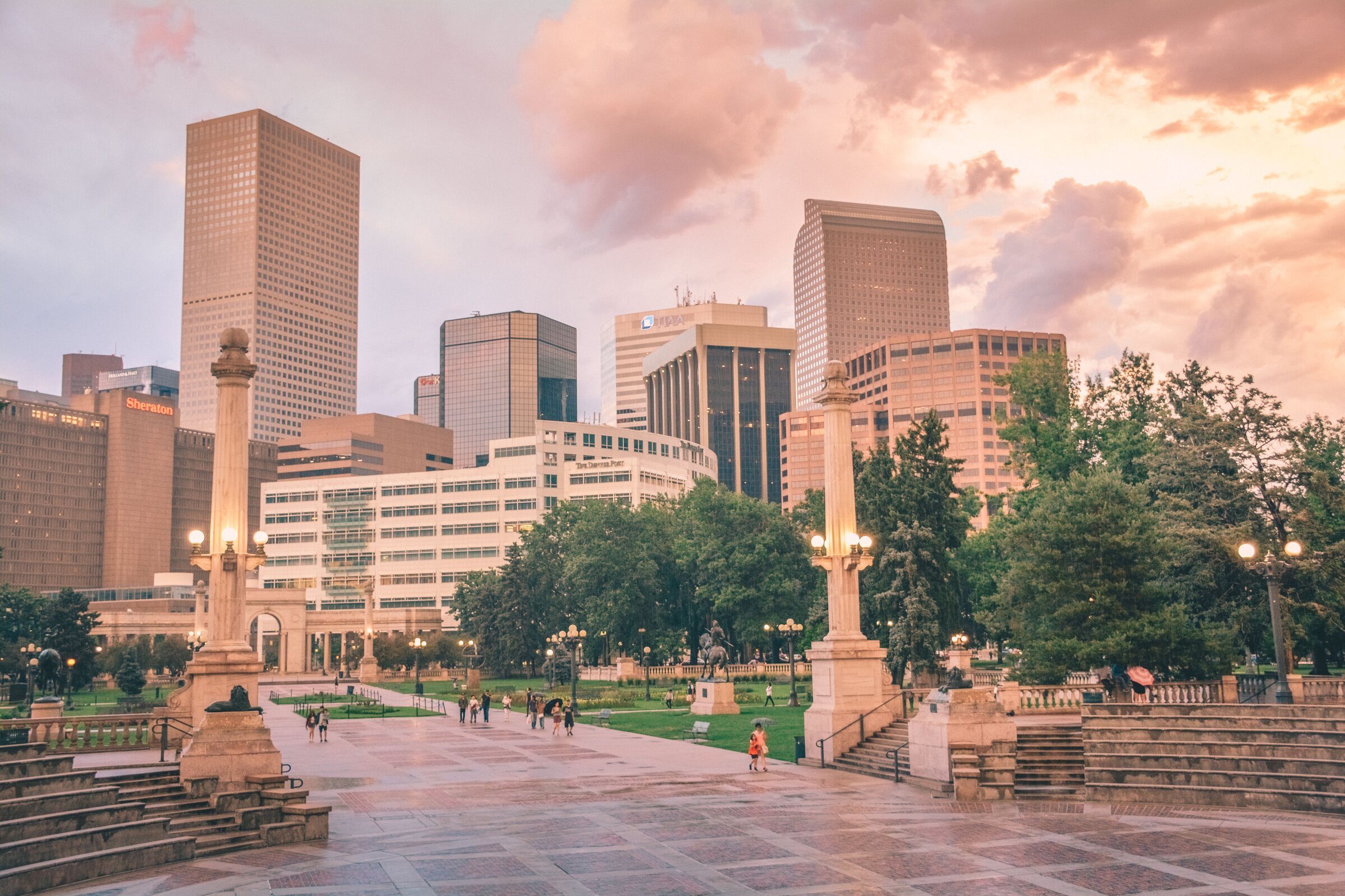 Civic Center Park looking toward downtown Denver